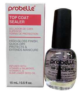 PROBELLE TOP COAT SEALER HIGH GLOSS FINISH QUICK DRY PROTECTS & EXTENDS MANICURE 0.5oz